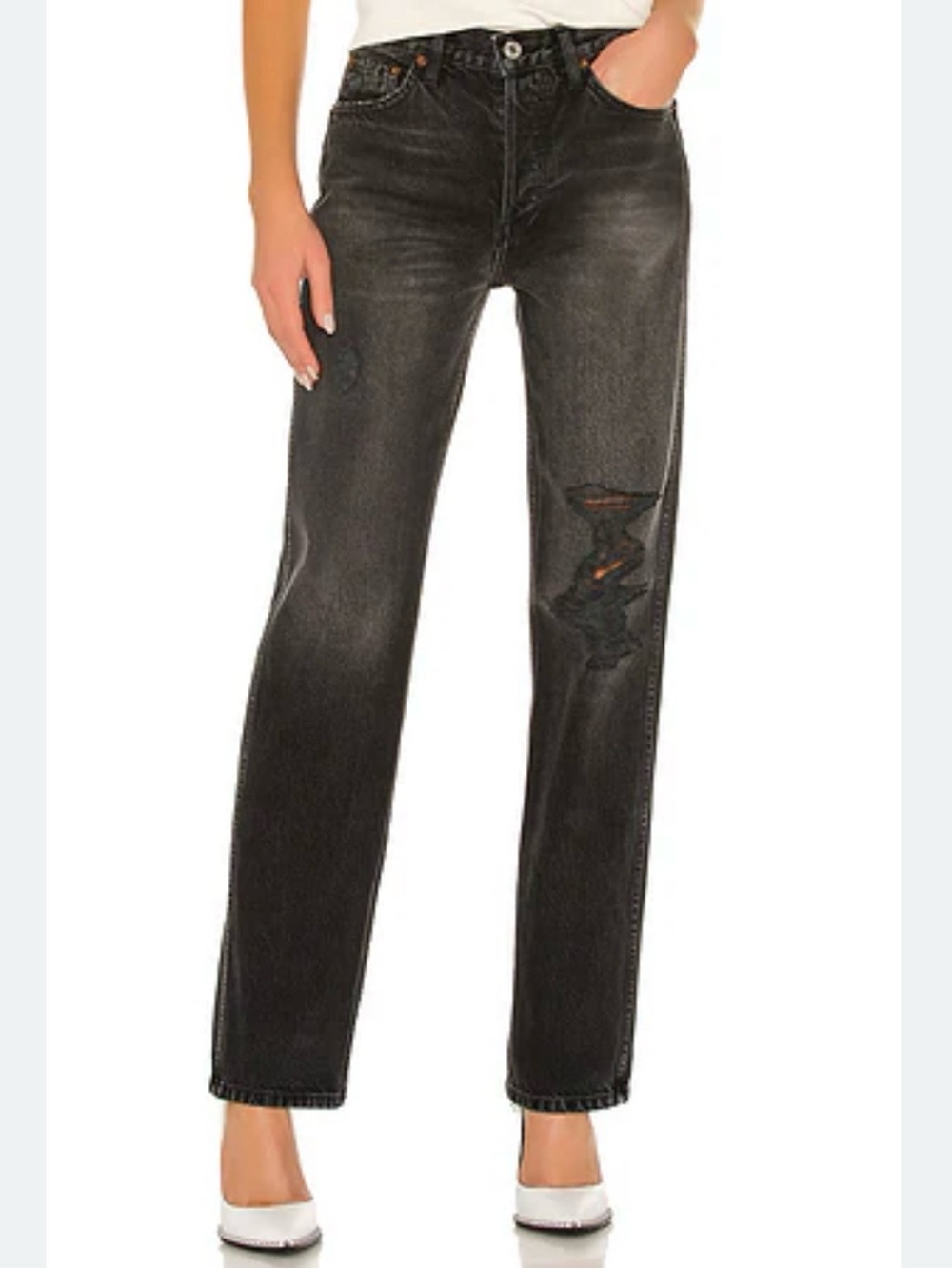 RE/DONE Originals 90s High Rise Loose Straight Jeans Size 26 Black Distressed
